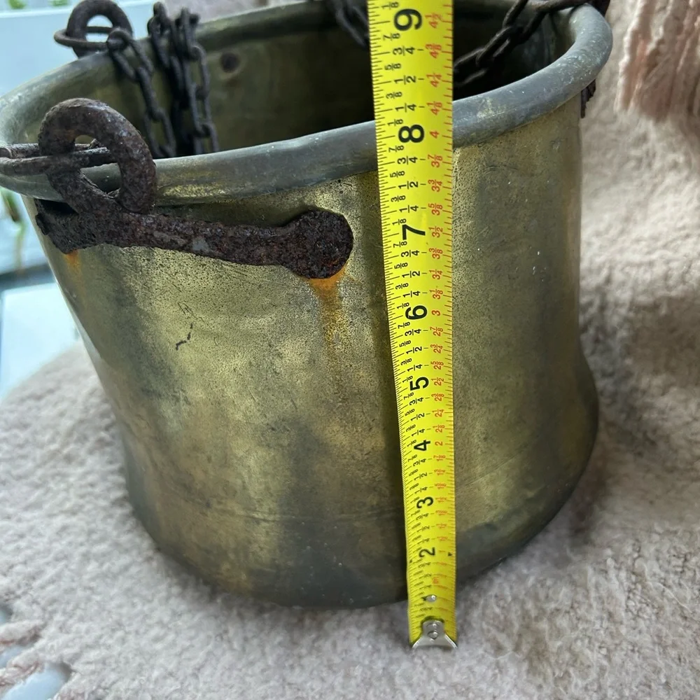 Antique Brass 11” Jam Cauldron Pot Kettle Planter Farmhouse Cast Iron Handle